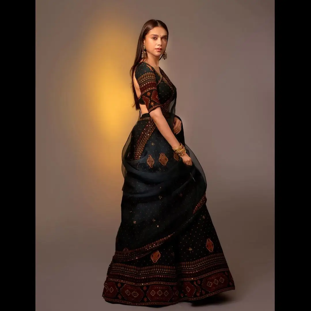 Bollywood Actress Aditi Rao Hydari In Black Lehenga Choli